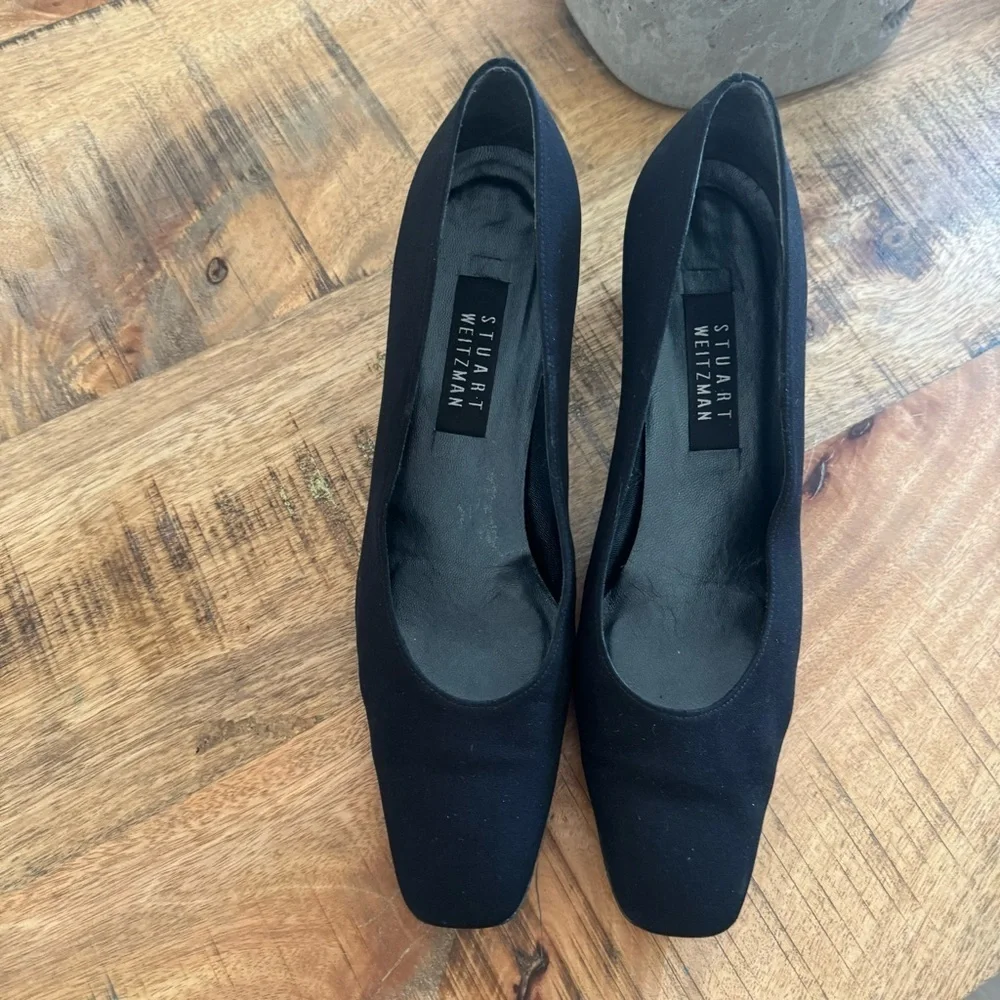Stuart Weitzman Viclassy Cordine Heel Pumps in Black Canvas Size 10.5 AA